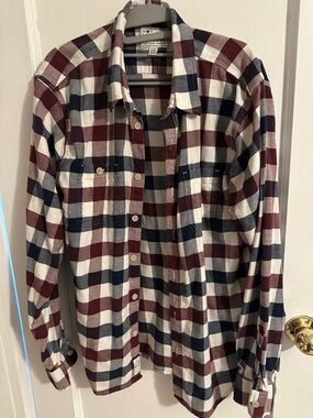 Lucky Brand Burgundy, Navy & White Plaid Button-Down Shirt